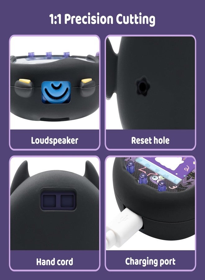 BUBBLELOGUS Devil Wing Case for Tamagotchi Uni, Silicone Cover with Holographic Laser Faceplate Sticker & Star Dust Plug, 3-in-1 Set (Black) - Image 3